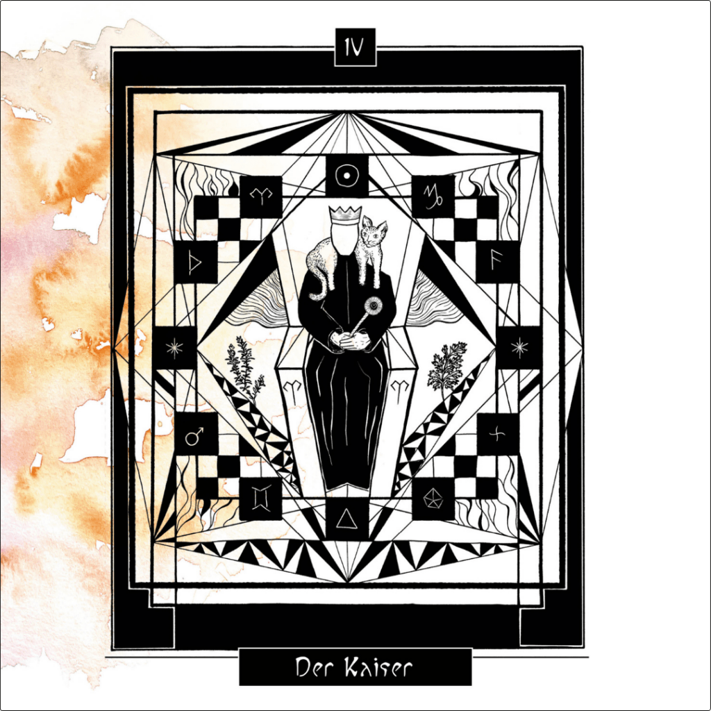 Elschi Der Kaiser Emperor Tarot wunderkammer Tarot Künstlerin Wien Elisabeth Gantner große Arkana Major Arcana tarotdeck tarotkarten cards aquarell ink art tinte kunst therapie kunsttherapie systemisch coaching praxis karten beratung lsb lebens- und sozialberatung